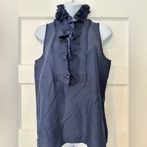 J. Crew Navy Ruffle Sleeveless Blouse Sz 6